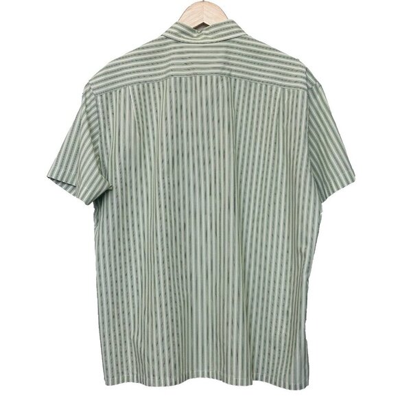 J.Crew Men's Size Large Short Sleeve 100% Cotton Casual Button Down Green Stripe - Picture 3 of 10